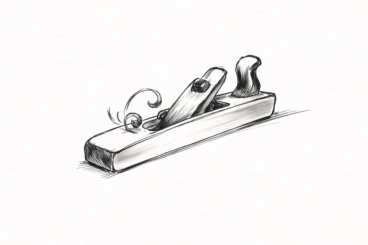 Inkttekening van een ambachtsgereedschap naast een computerscherm